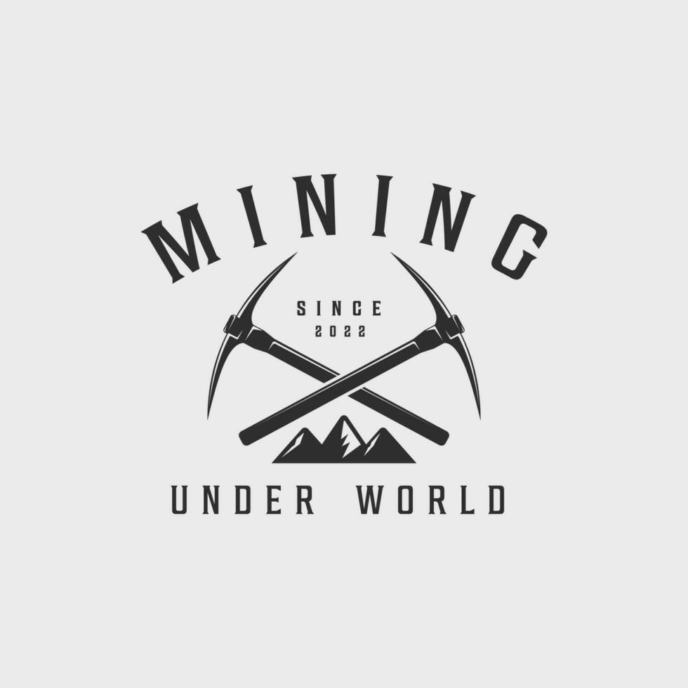 mining logo line art vintage vector illustration template icon graphic design