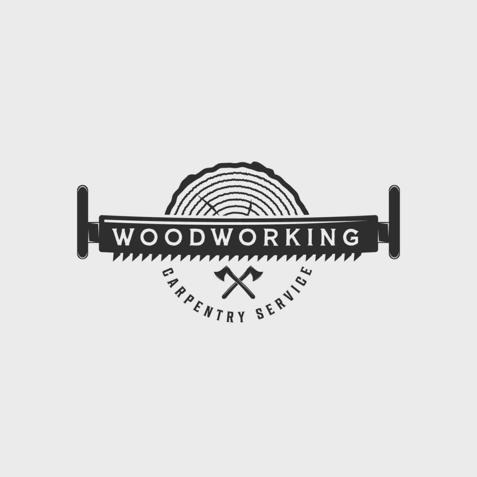 wooden and saw carpentry logo vintage vector illustration template icon graphic design