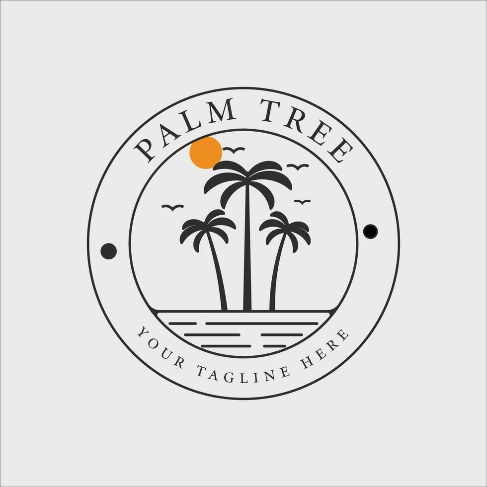 palm tree line art logo vector illustration design vintage logo badge template design