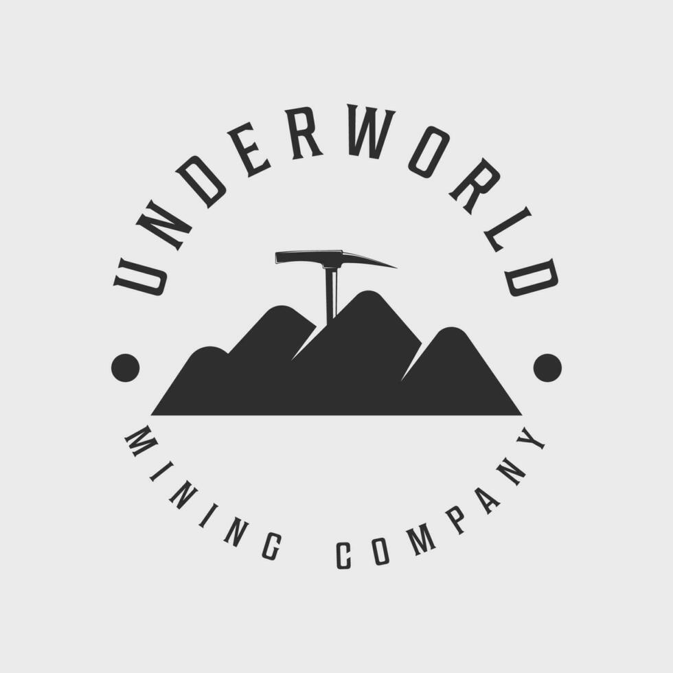 mining  logo line art vintage vector illustration template icon graphic design