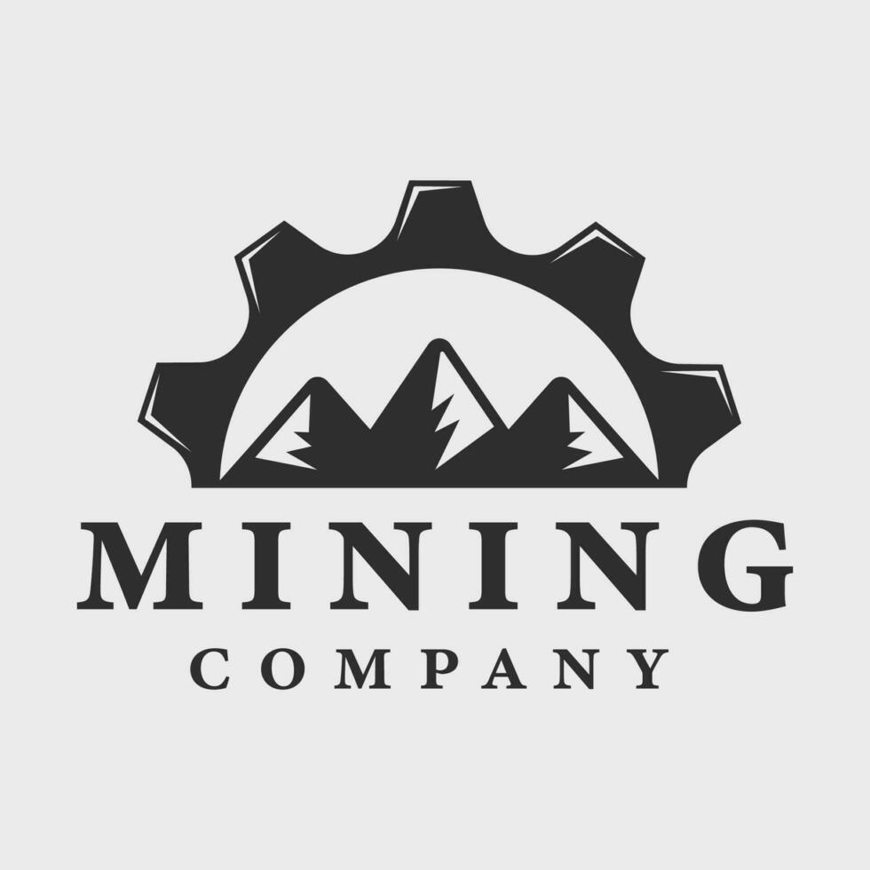 mining  logo line art vintage vector illustration template icon graphic design