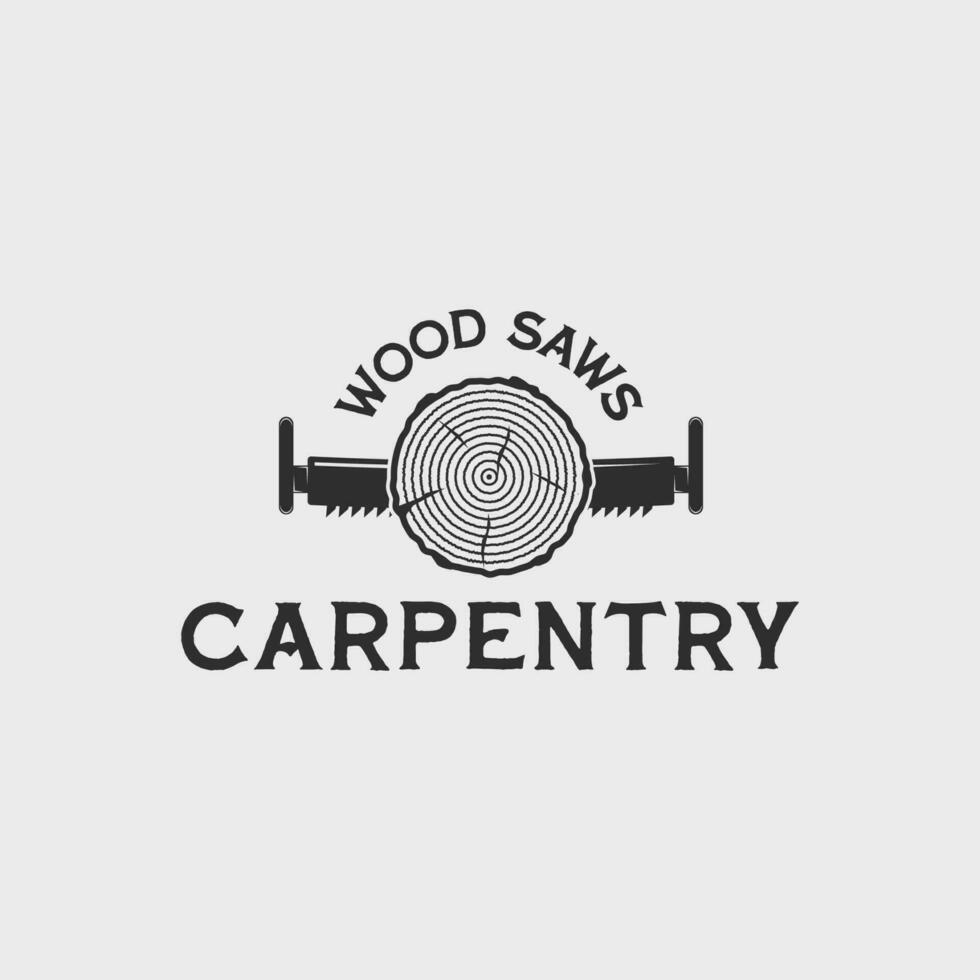 wooden and saw carpentry logo vintage vector illustration template icon graphic design