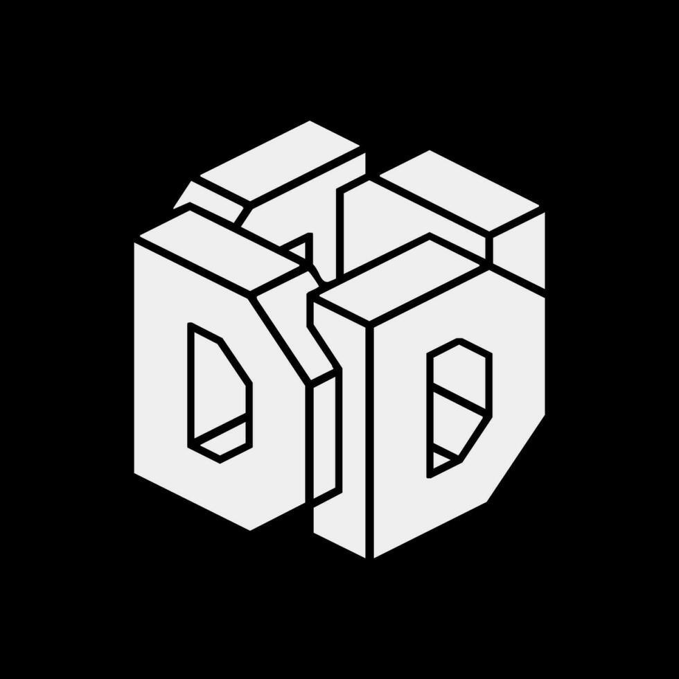 3D letter D vector on black background.