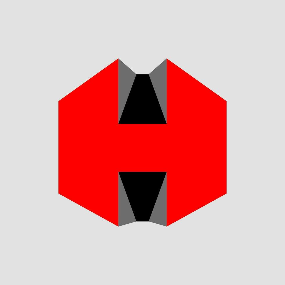 The red 3D H brand name monogram. hexagon H icon vector