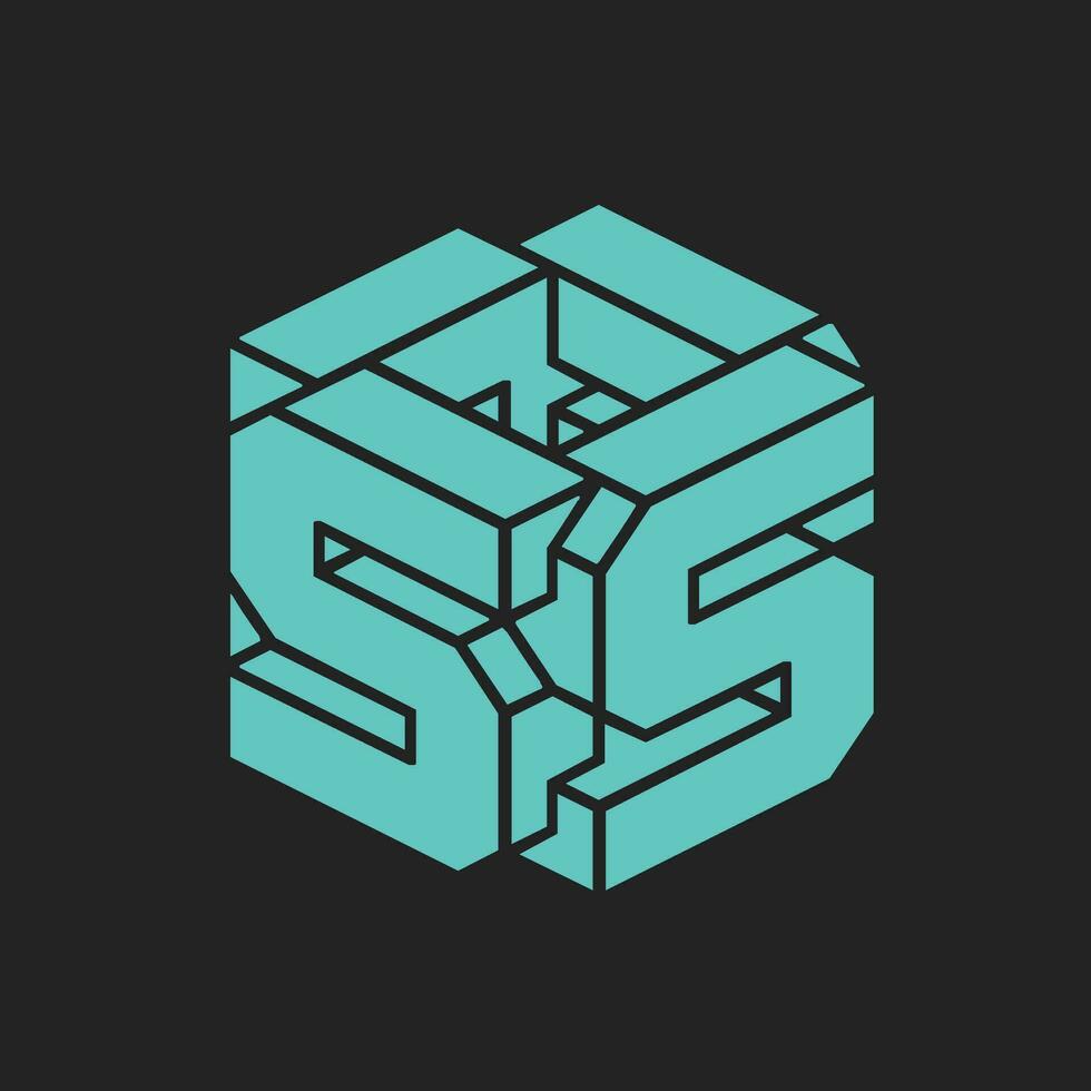 3D S vector icon in square form. S monogram.