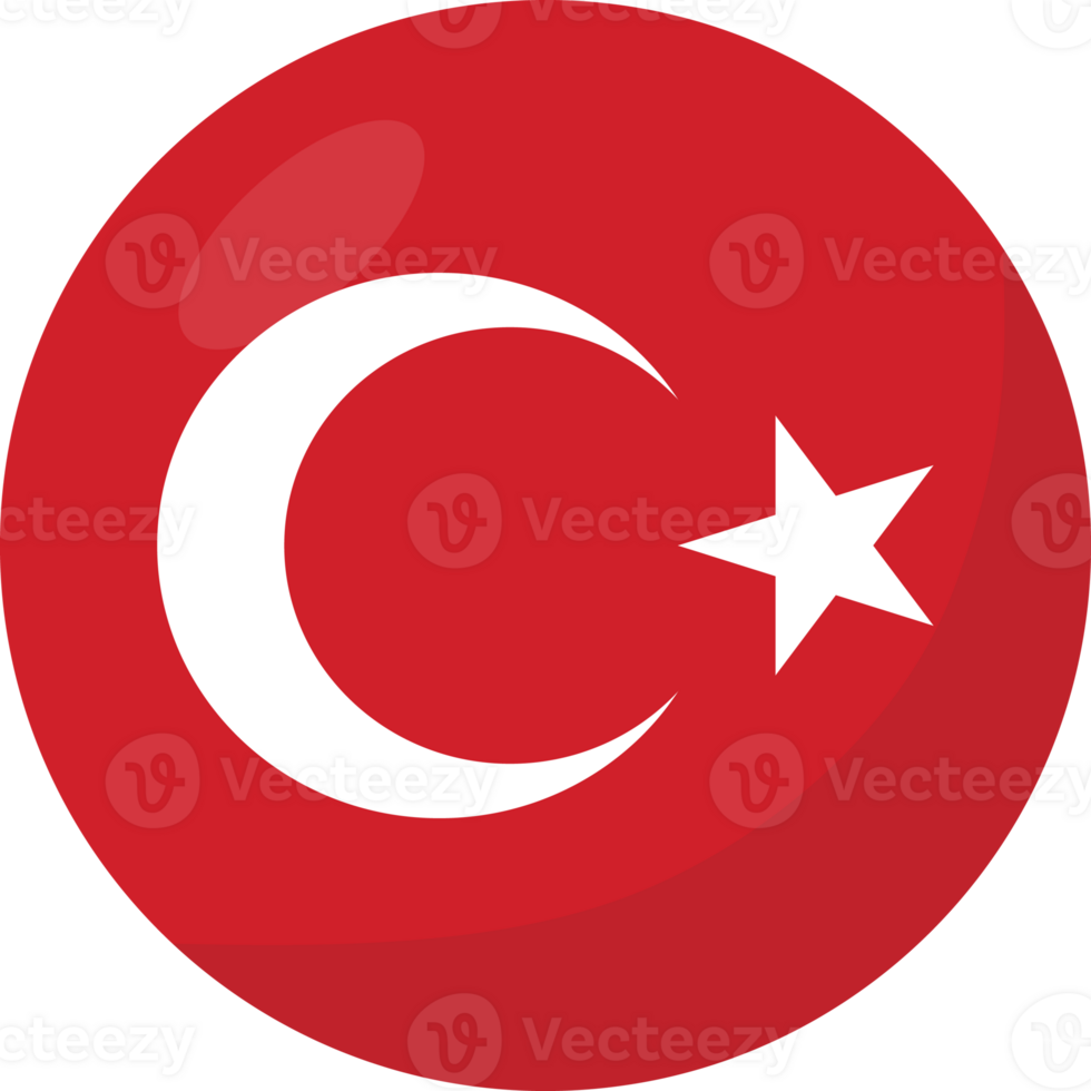 Turkey flag circle 3D cartoon style. png