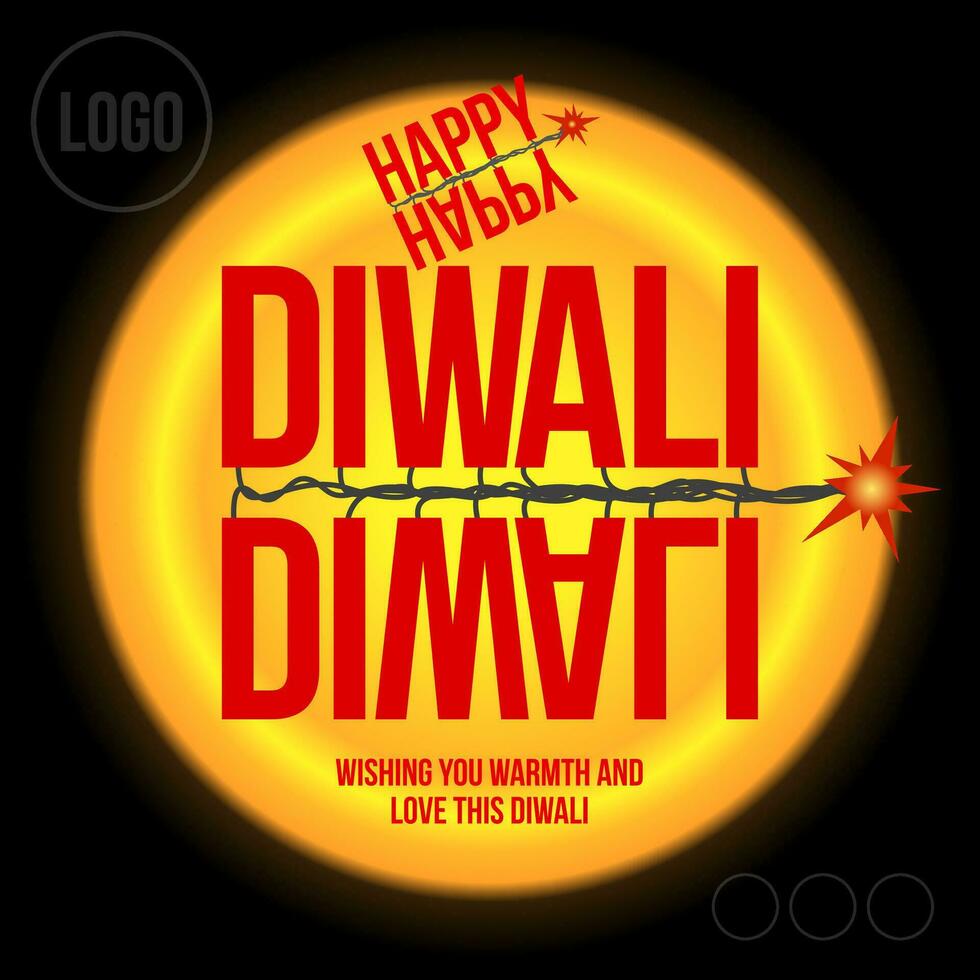 Diwali wishing greetings with happy Diwali text having a firecrackers theme. vector