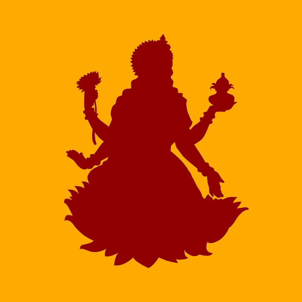 Lord devi Mahalakshmi vector flat brown color silhouette.Adobe Illustrator Artwork