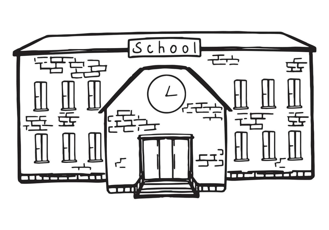 colegio edificio frente bosquejo. espalda a colegio contorno clipart. mano dibujado vector ilustración aislado en blanco.
