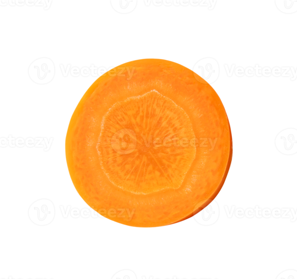 Single fresh beautiful carrot slice isolated with clipping path in png file format