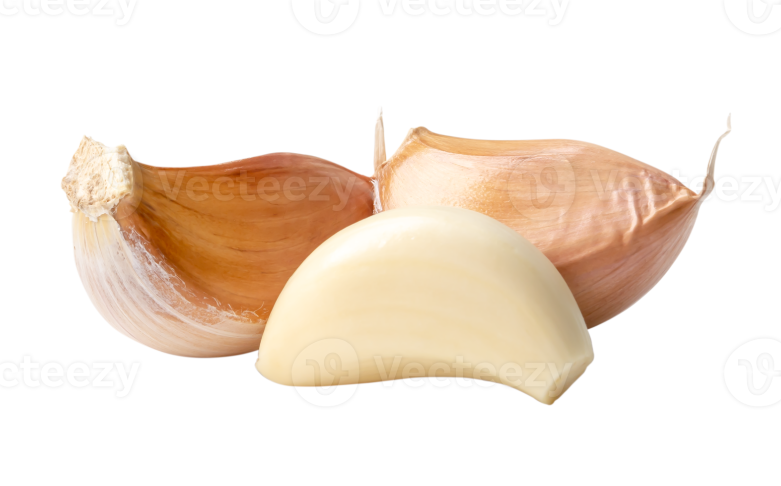 Peeled garlic cloves in stack isolated with clipping path in png file format