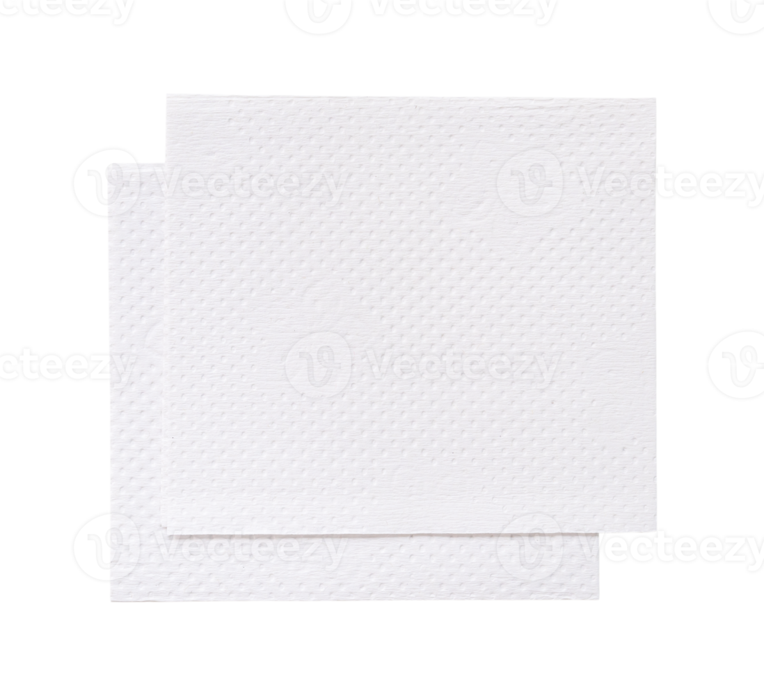 Two folded pieces of white tissue paper or napkin in stack tidily prepared for use in toilet or restroom isolated with clipping path in png format