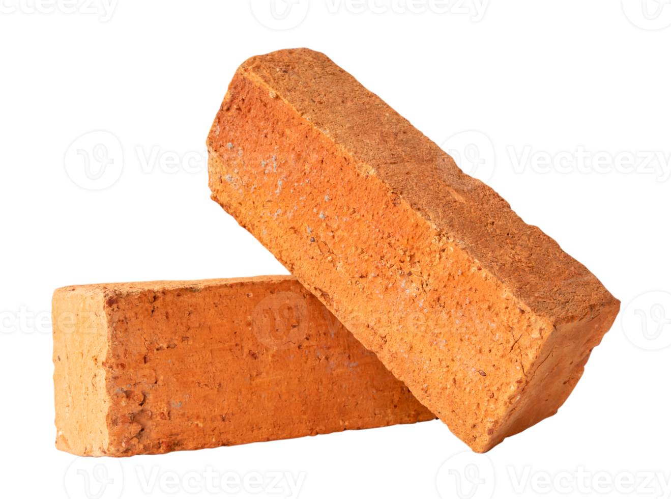 Cracked old red or orange bricks in stack or cross shape isolated with clipping path in png file format