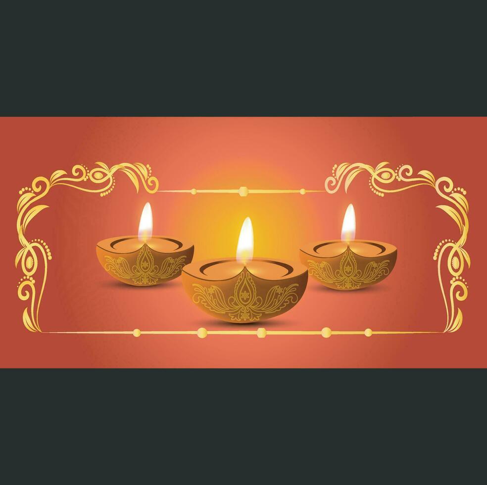 Happy diwali diya festival background with oil lamp and gradient holiday background banner vector