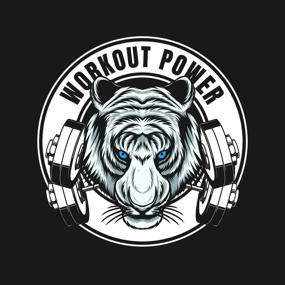workout logo with tiger head mascot vector