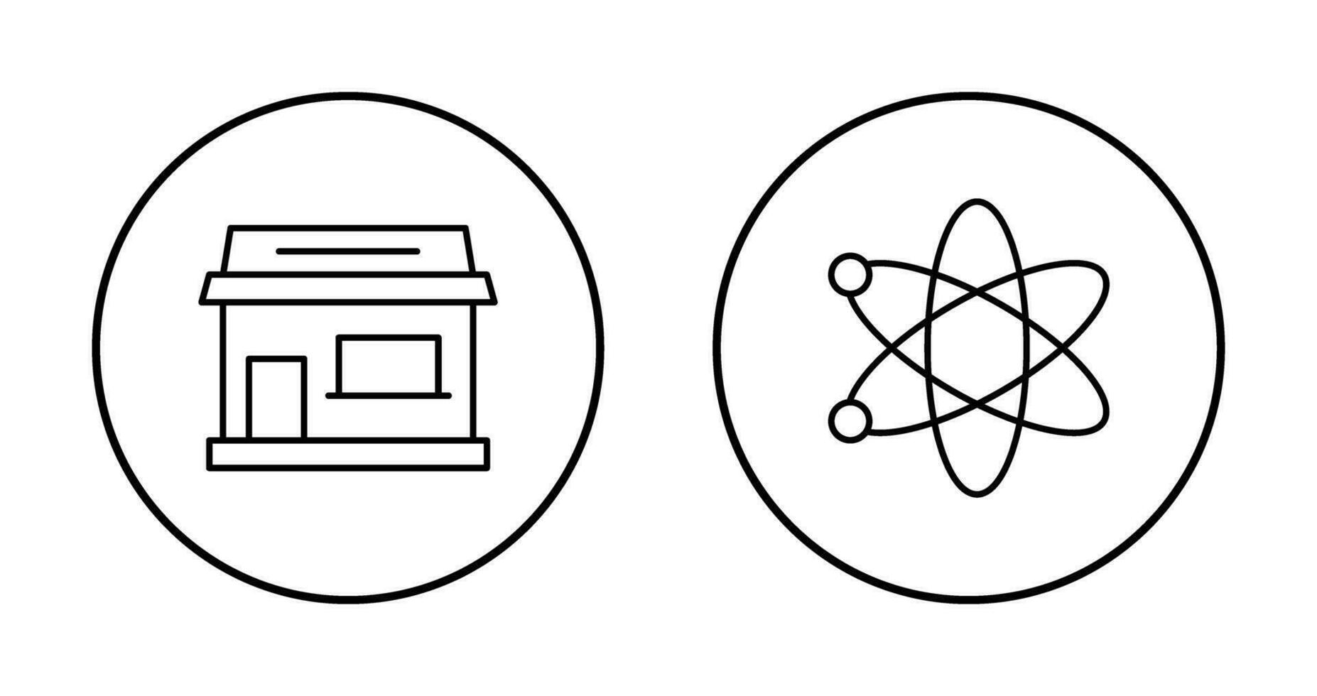 tienda y átomo icono vector