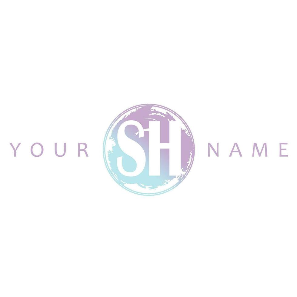 SH Initial Logo Watercolor Vector Design