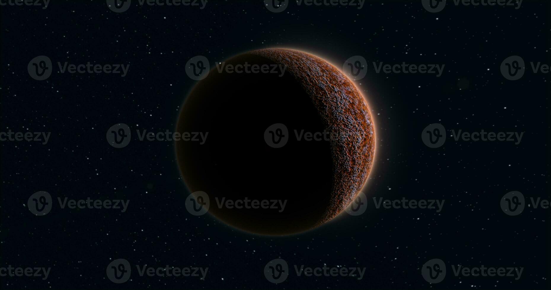 Abstract planet red rusty realistic futuristic round sphere against the background of stars in space photo