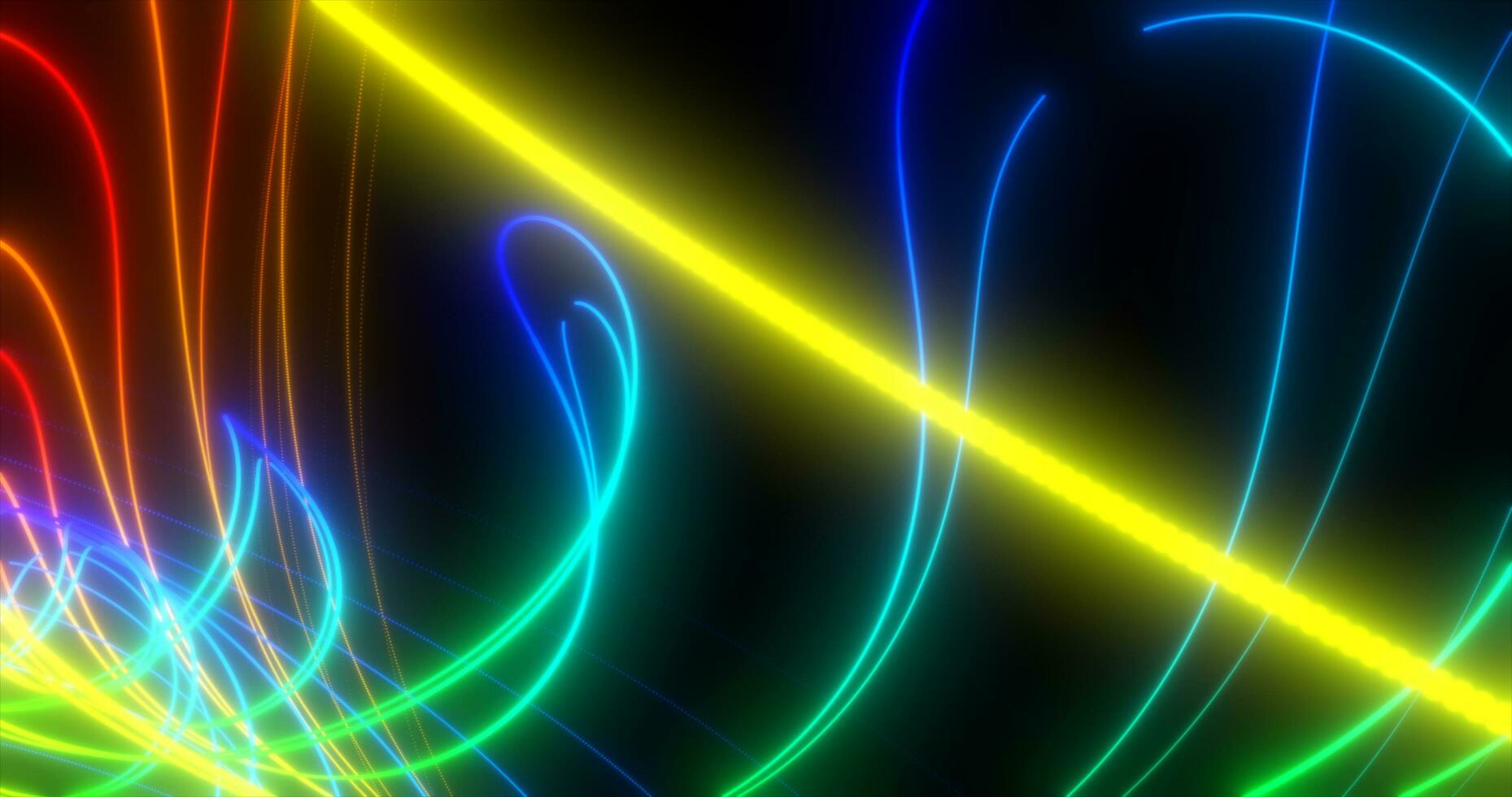 Abstract multi-colored rainbow neon energy laser lines flying on a black background photo