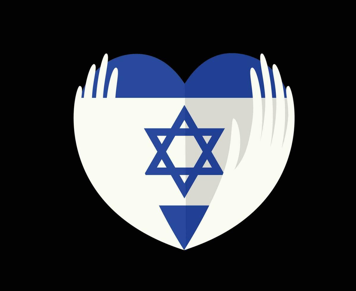 Israel Flag Heart Emblem With Hands Middle East country Icon Vector Illustration Abstract Design Element