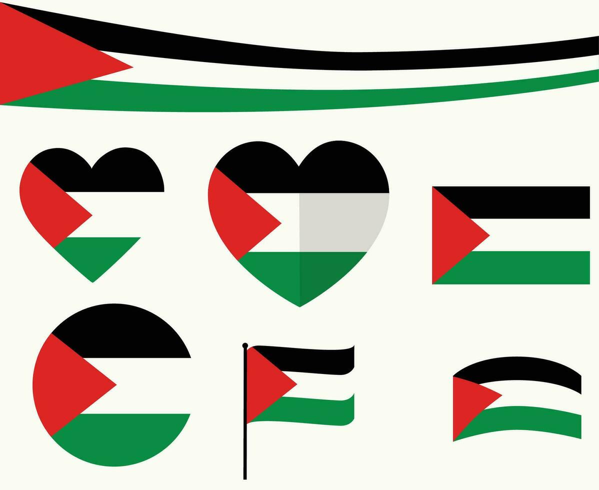 Palestine Flag Emblem Collection Ribbon Middle East country Icon Vector Illustration Abstract Design Element