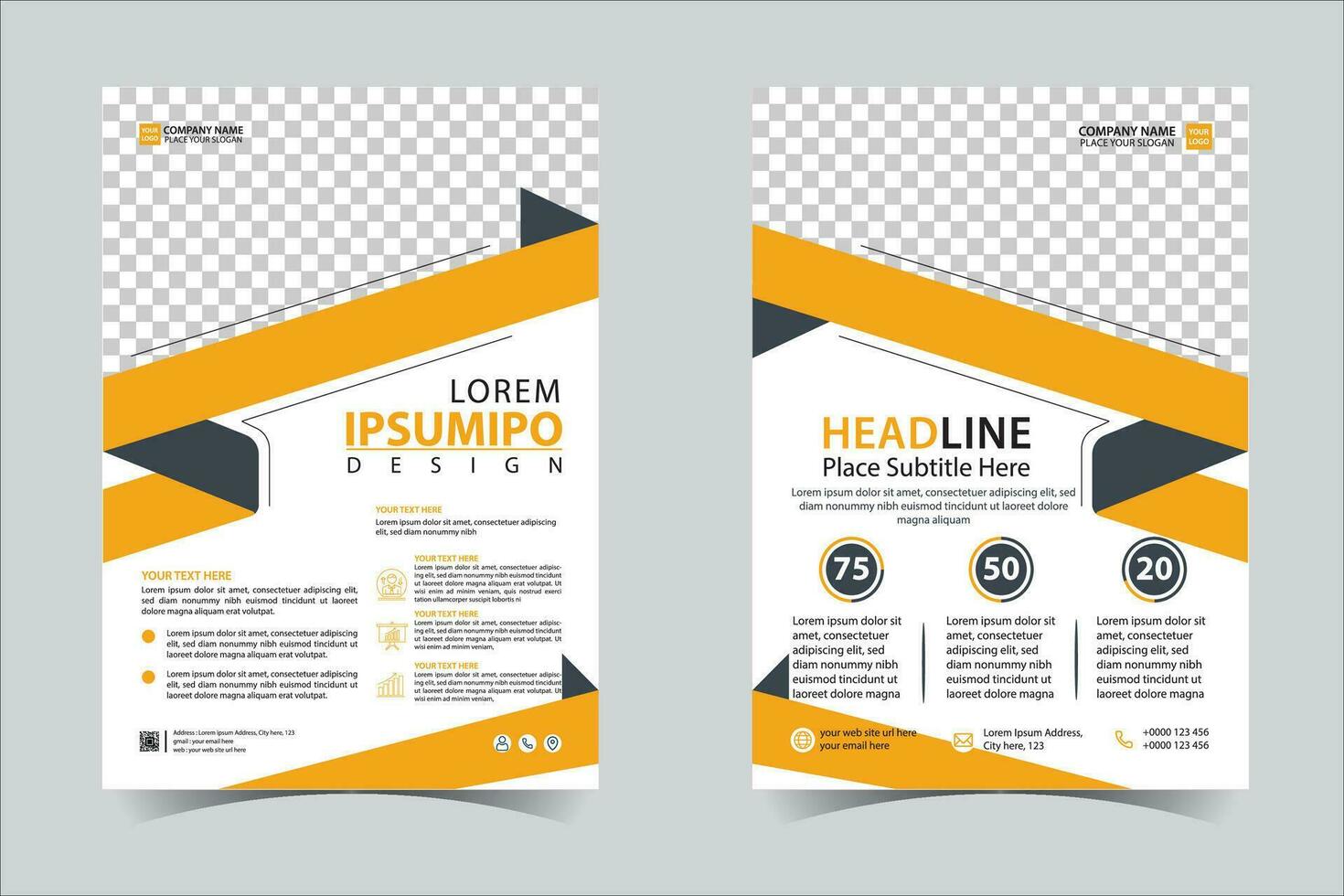Yellow color business annual report brochure flyer design template vector, Leaflet cover presentation abstract geometric background, modern publication poster magazine, layout in A4 size Free Vector