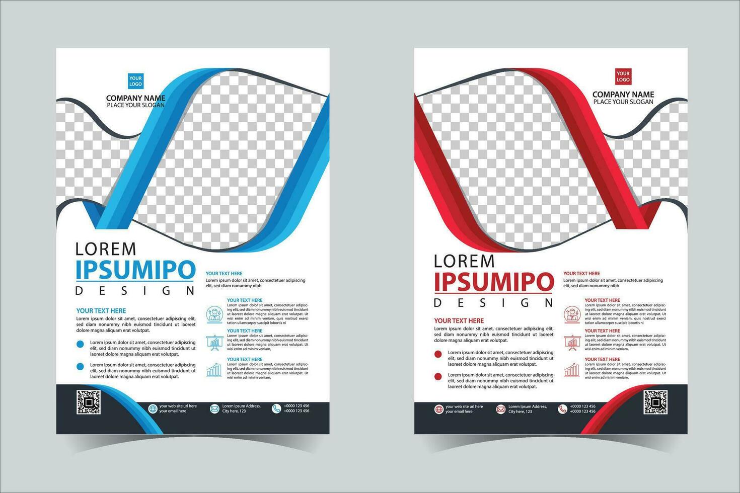 Blue and Red business annual report brochure flyer design template vector, Leaflet cover presentation abstract geometric background, modern publication poster magazine, layout in A4 size Free Vector