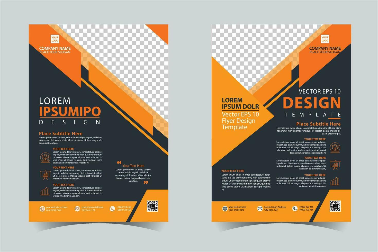 Orange, Black business annual report brochure flyer design template vector, Leaflet cover presentation abstract geometric background, modern publication poster magazine, layout in A4 size Free Vector