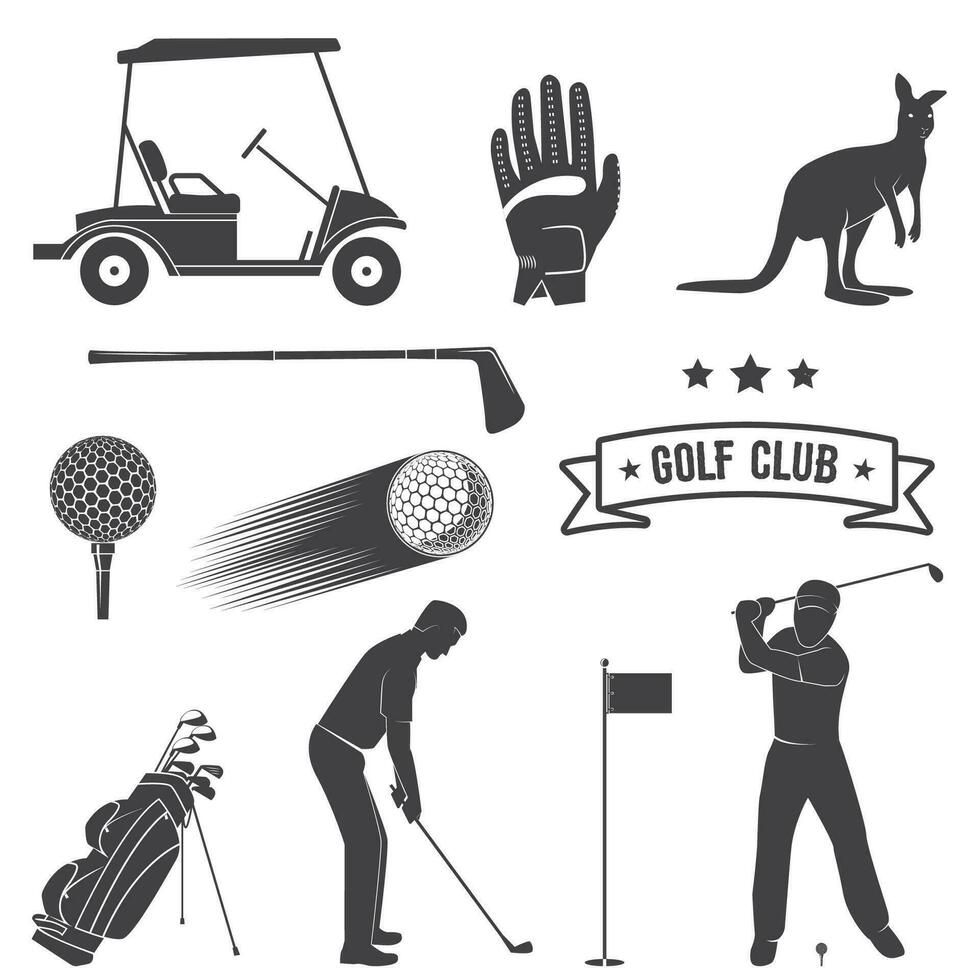 Set of vintage golf elements and equipment. vector