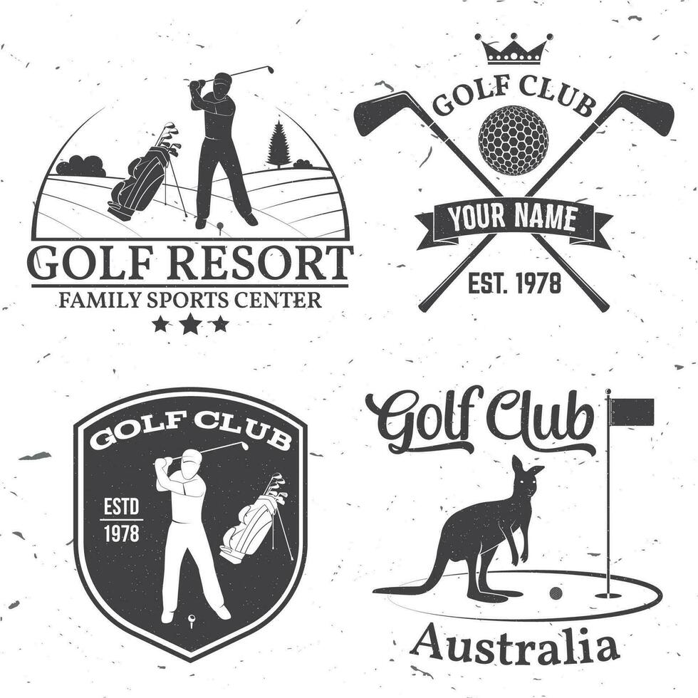 Set of Golf club concept with golfer silhouette. vector