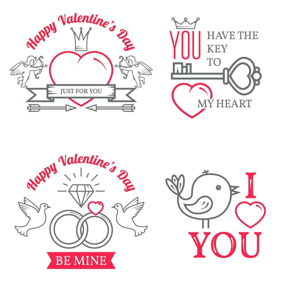 Set of Valentine's Day greetings card. vector