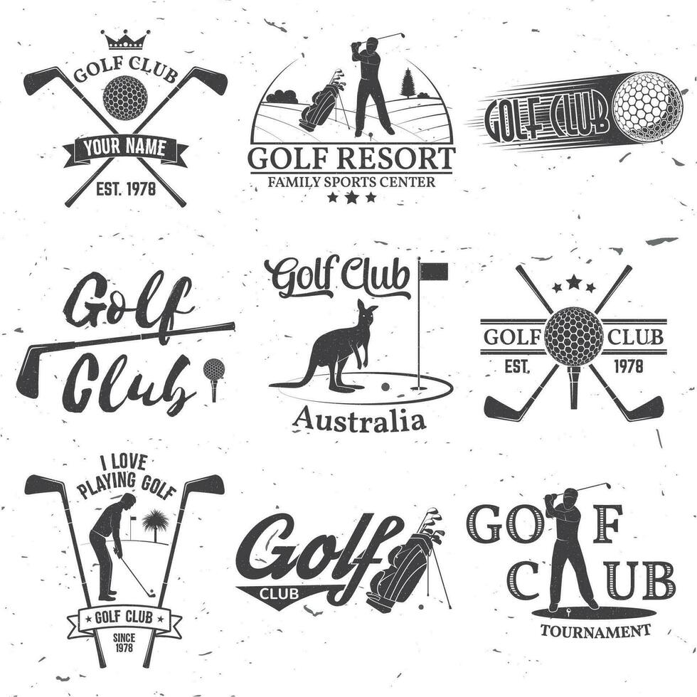 Set of Golf club concept with golfer silhouette. vector