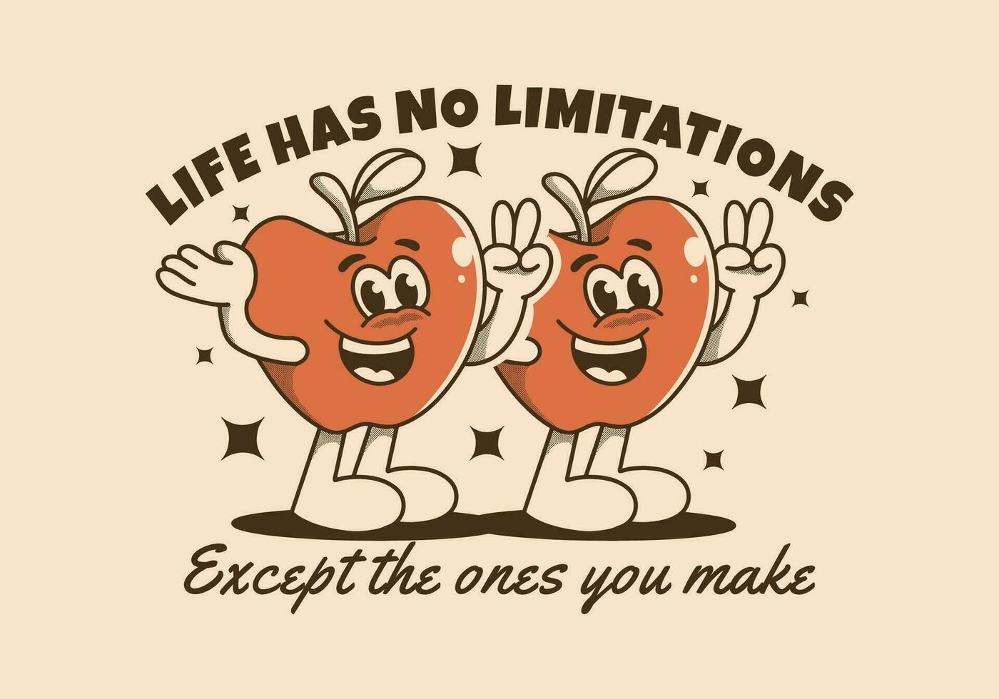 vida tiene No limitaciones, excepto el unos usted hacer. mascota personaje ilustración de contento manzana Fruta vector