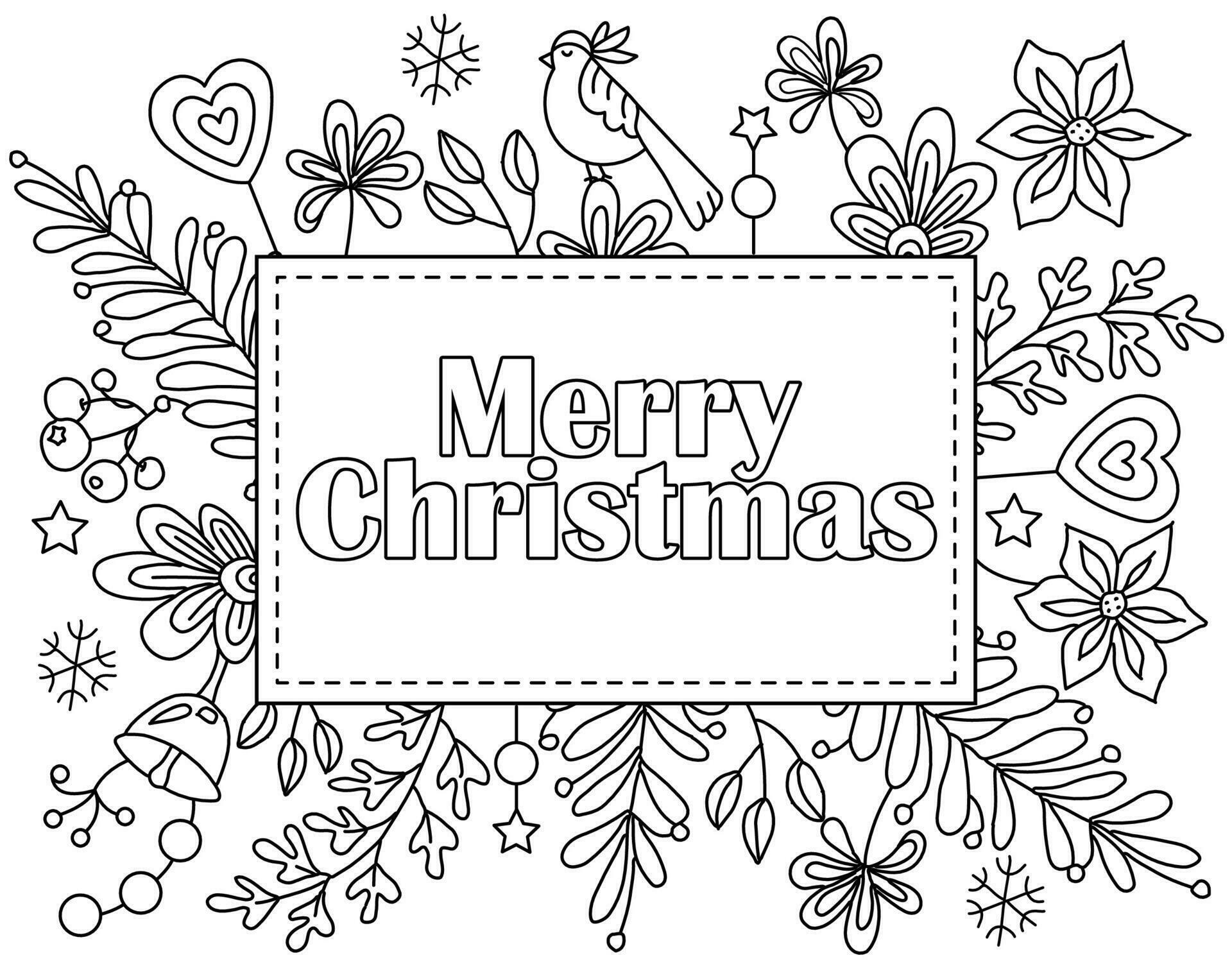 Hand drawing coloring page for kids and adults. Holiday greeting card