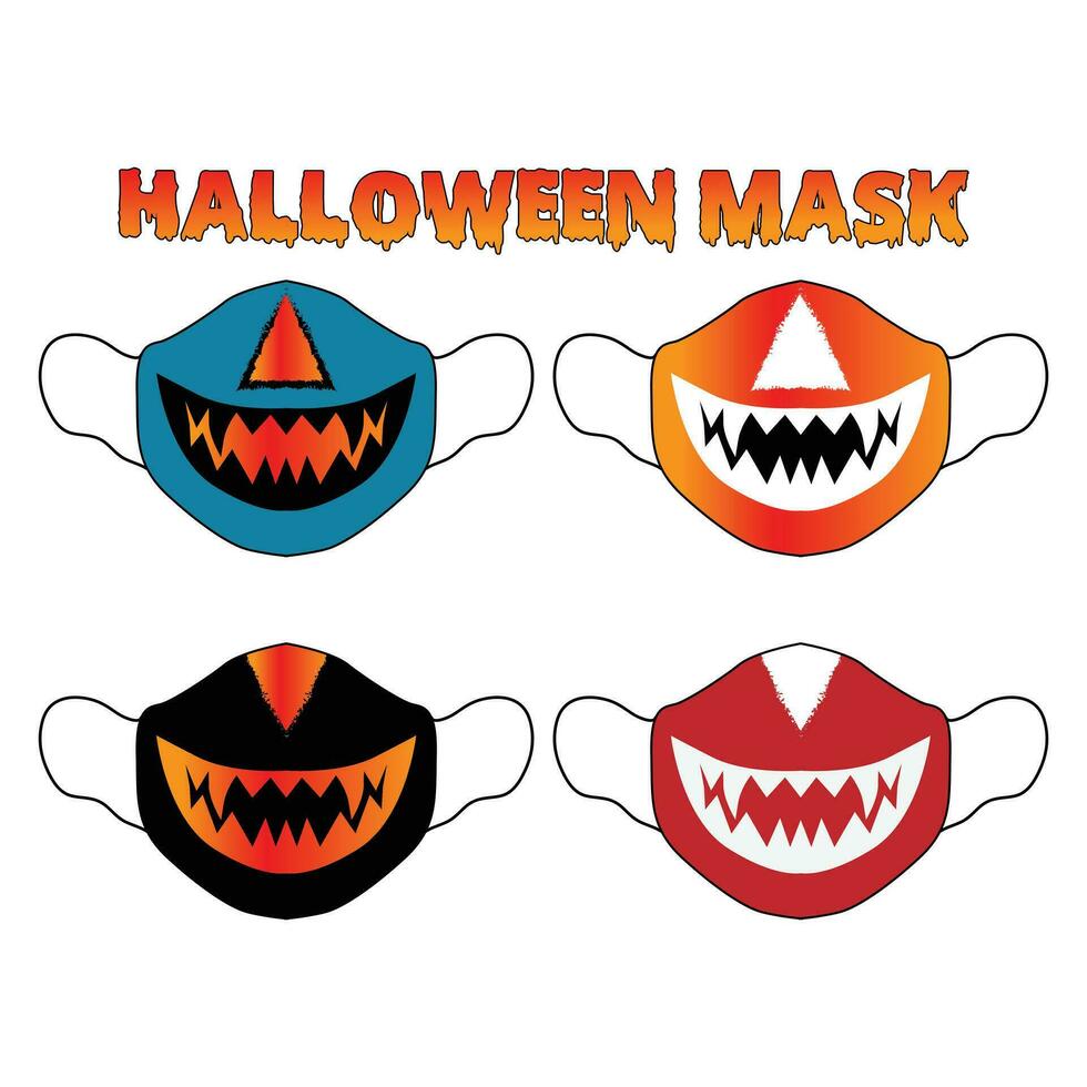 Halloween masks vector cartoon set isolated on a white background.