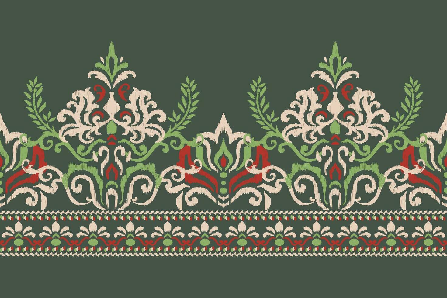 Ikat floral paisley embroidery on green background.Ikat ethnic oriental pattern traditional.Aztec style abstract vector illustration.design for texture,fabric,clothing,wrapping,decoration,sarong,scarf
