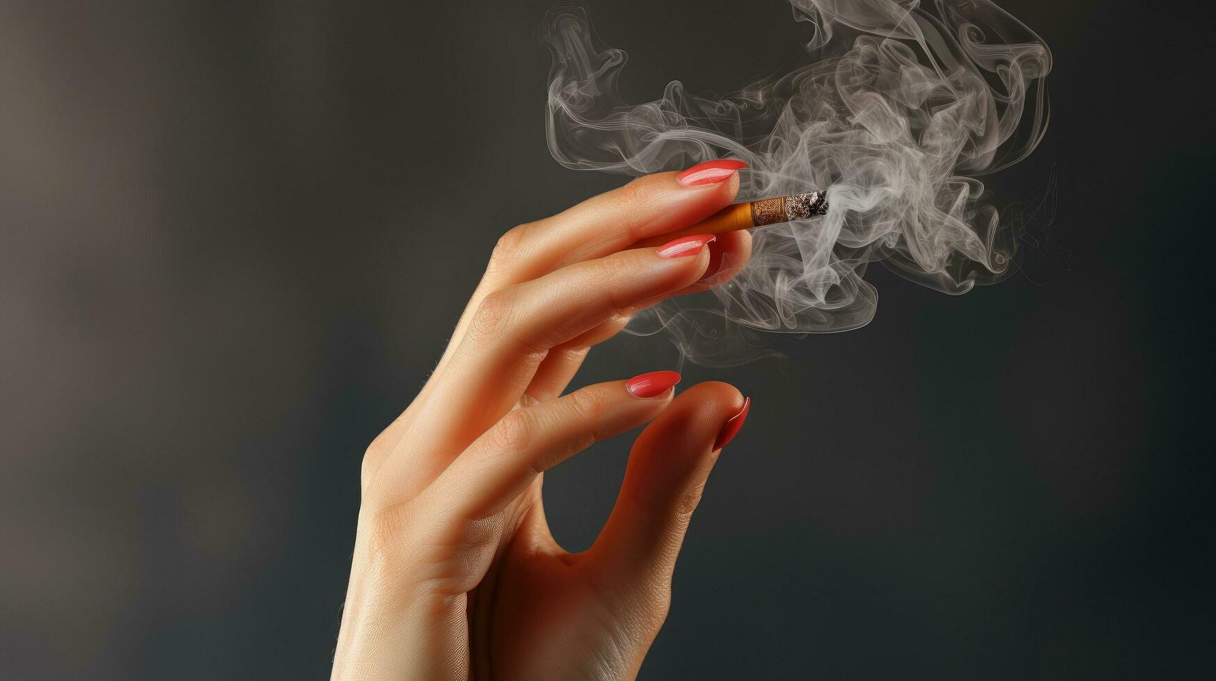 Smoking female hand with a cigarette, concept of getting rid of bad habits, quitting smoking photo