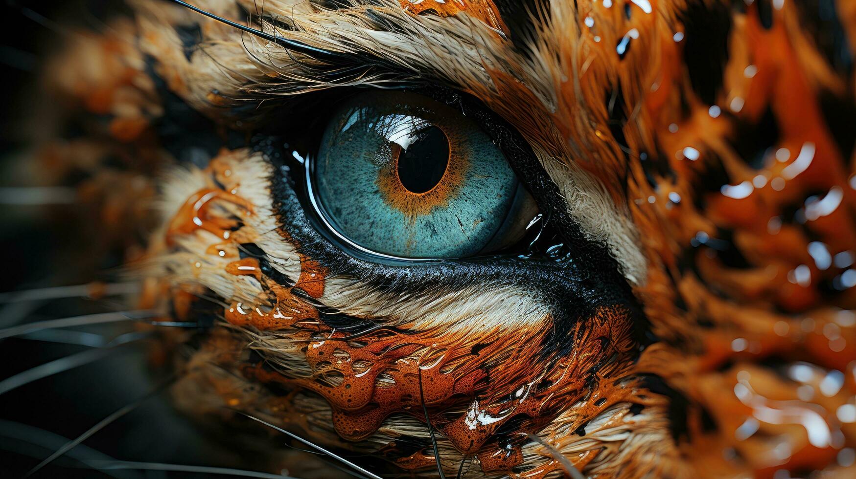 Close view of a wild animal tiger's eye with pupil and eyelashes photo