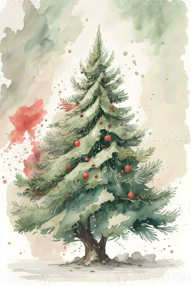 Watercolor painting of a Christmas tree. photo