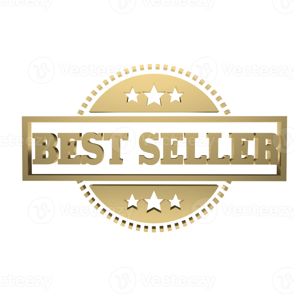 The gold Bestsellers for Advertising or Marketing concept 3d rendering png