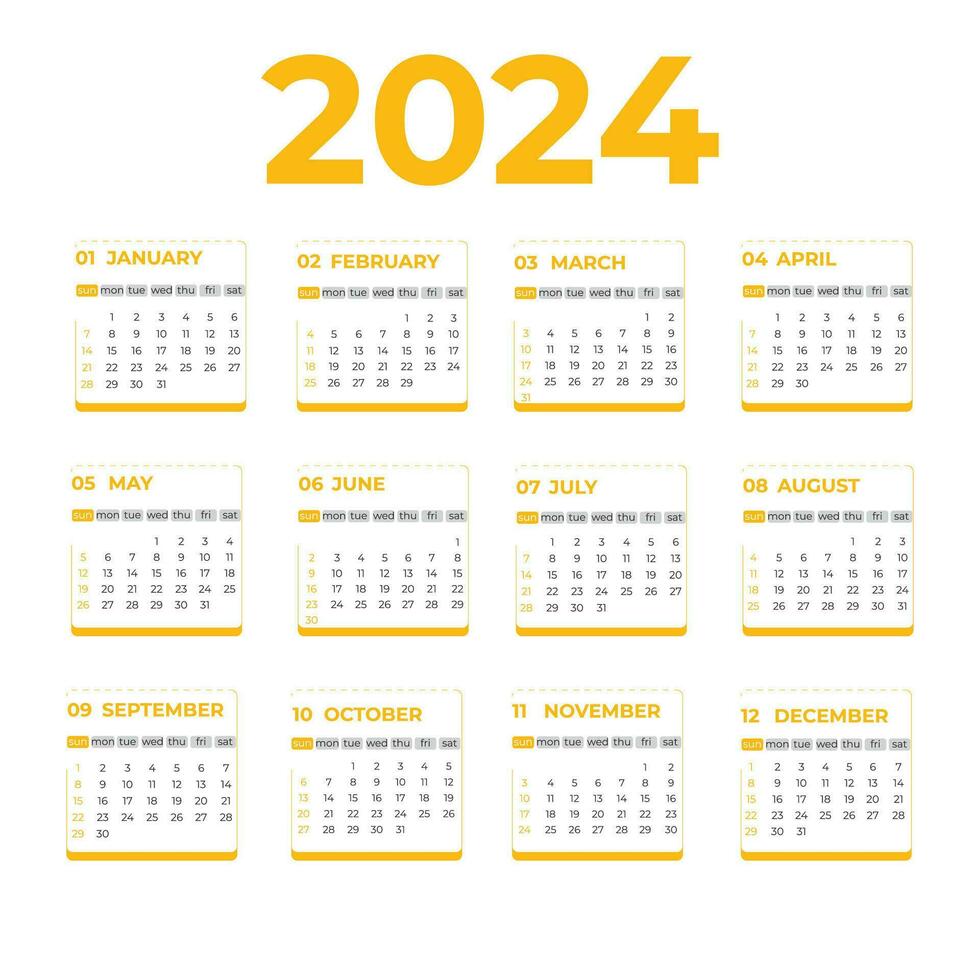 2024 one page calendar ediable and printtable file. Vector new year calendar for the 2024