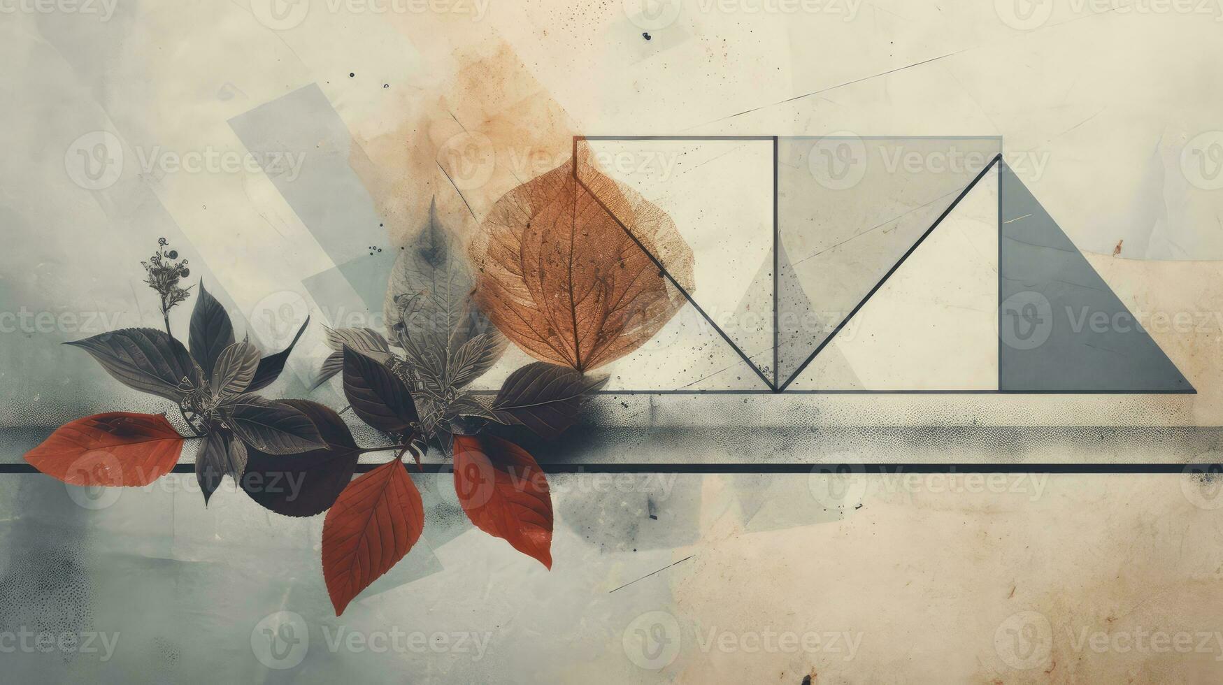Dark leaves of the plant and geometric abstract background. Generative AI photo