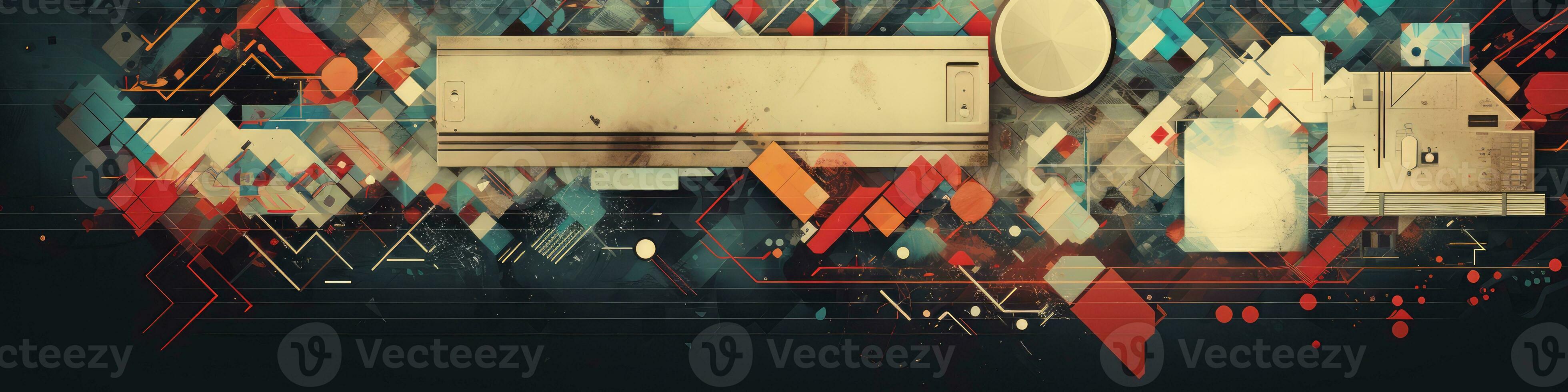 Retro geometry abstract tech background. Generative AI photo