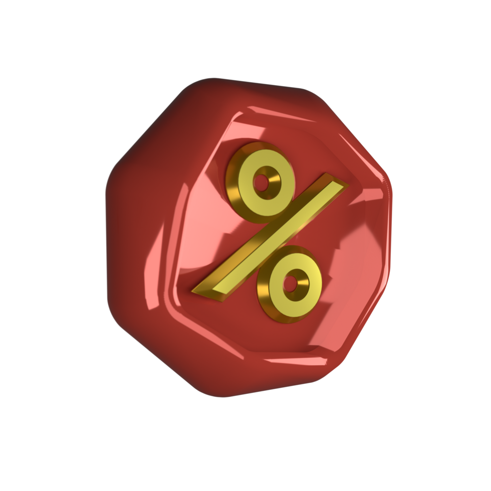 3d illustration icon of red and gold percentage discount promo png