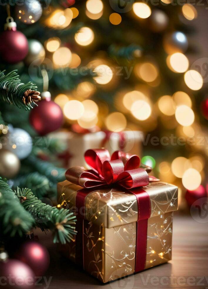 foto de el Navidad árbol y regalo cajas regalos Navidad luces contento nuevo año