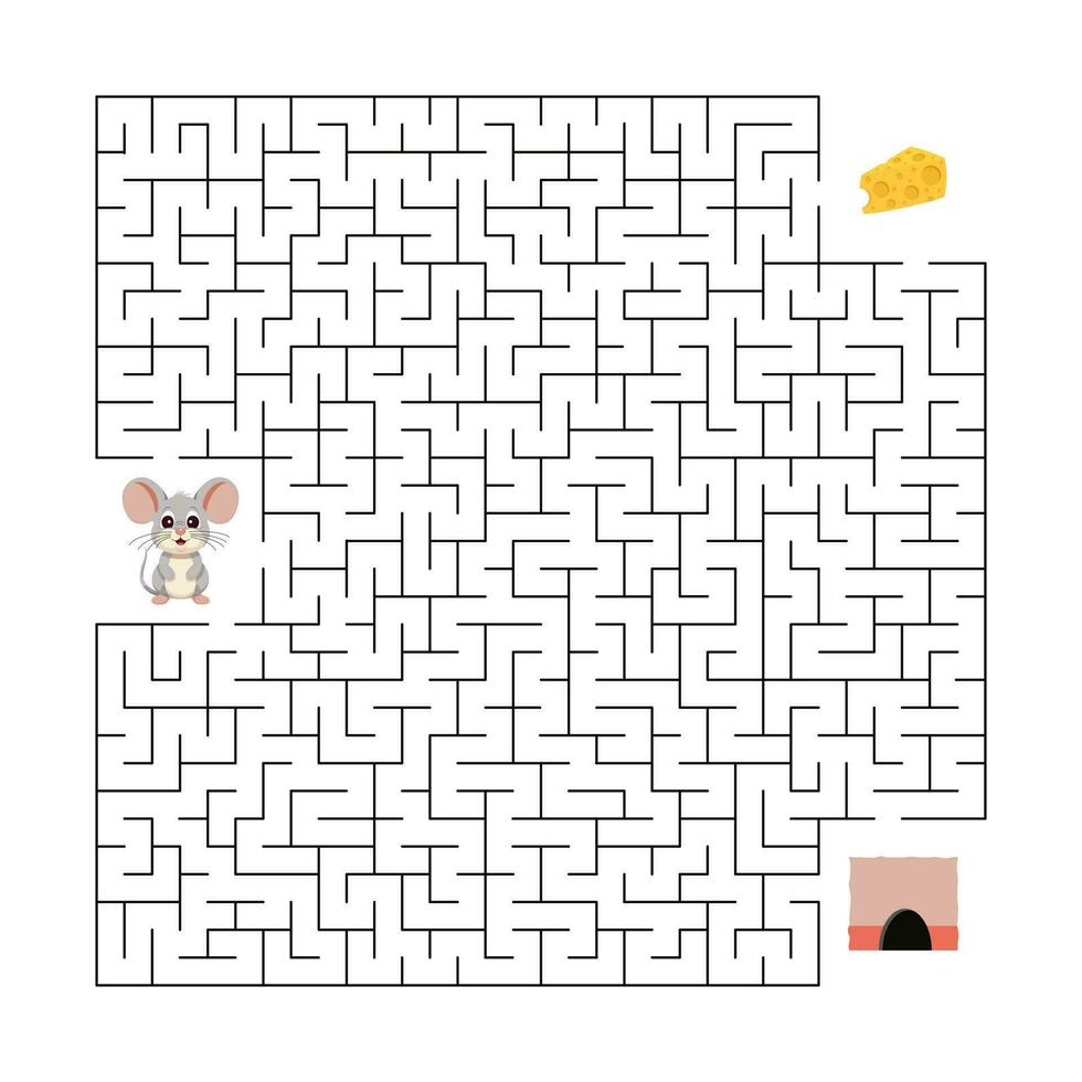 Vector illustration. Children's puzzle game. Help the mouse find the cheese and get out of the maze. Color illustration