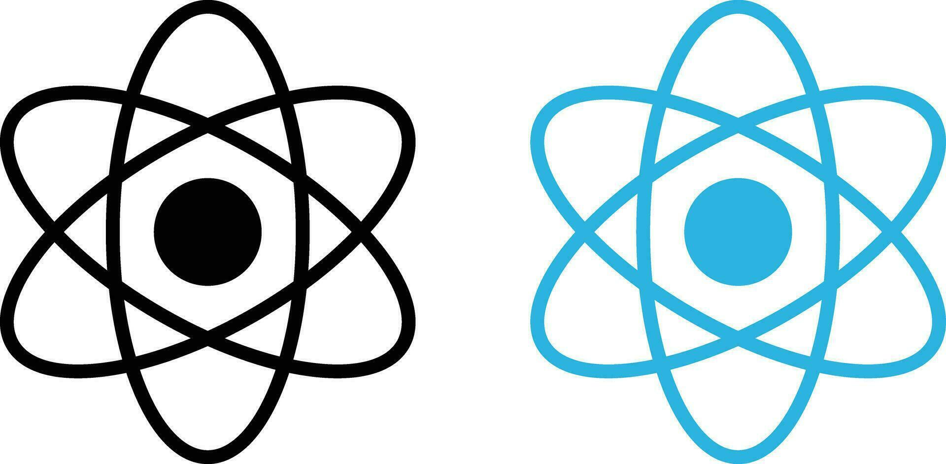 Black and blue atom icon vector isolated on white background