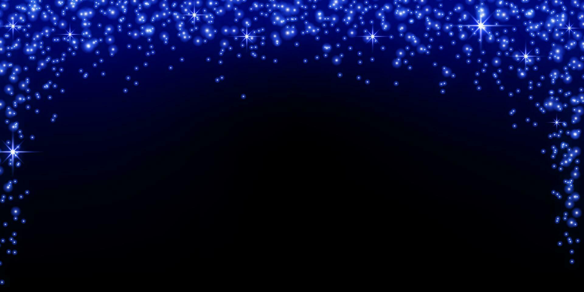 Blue falling glitter particles, arch shape. Design template. vector