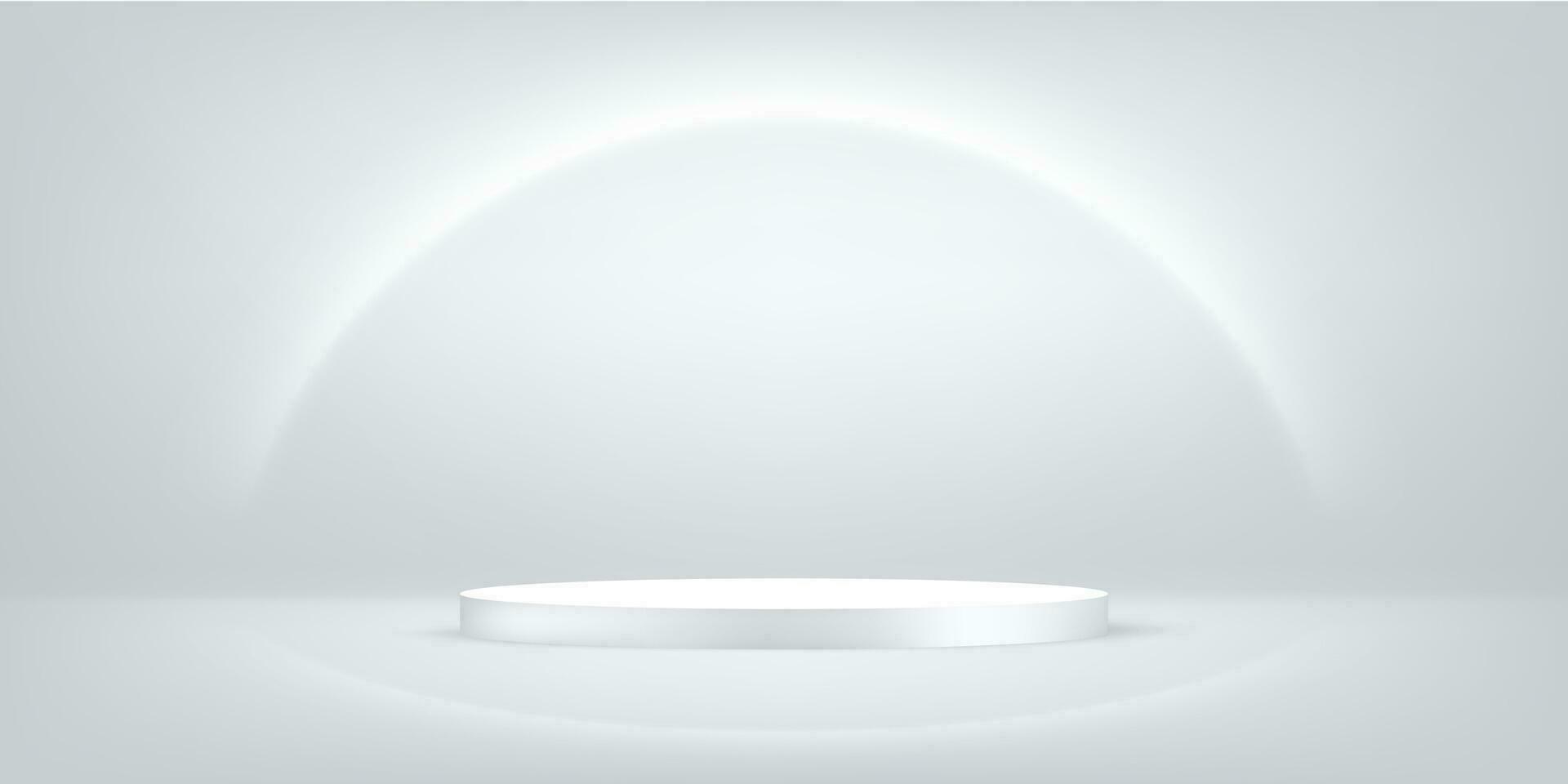 White empty room with a semicircle of glowing neon lighting. vector