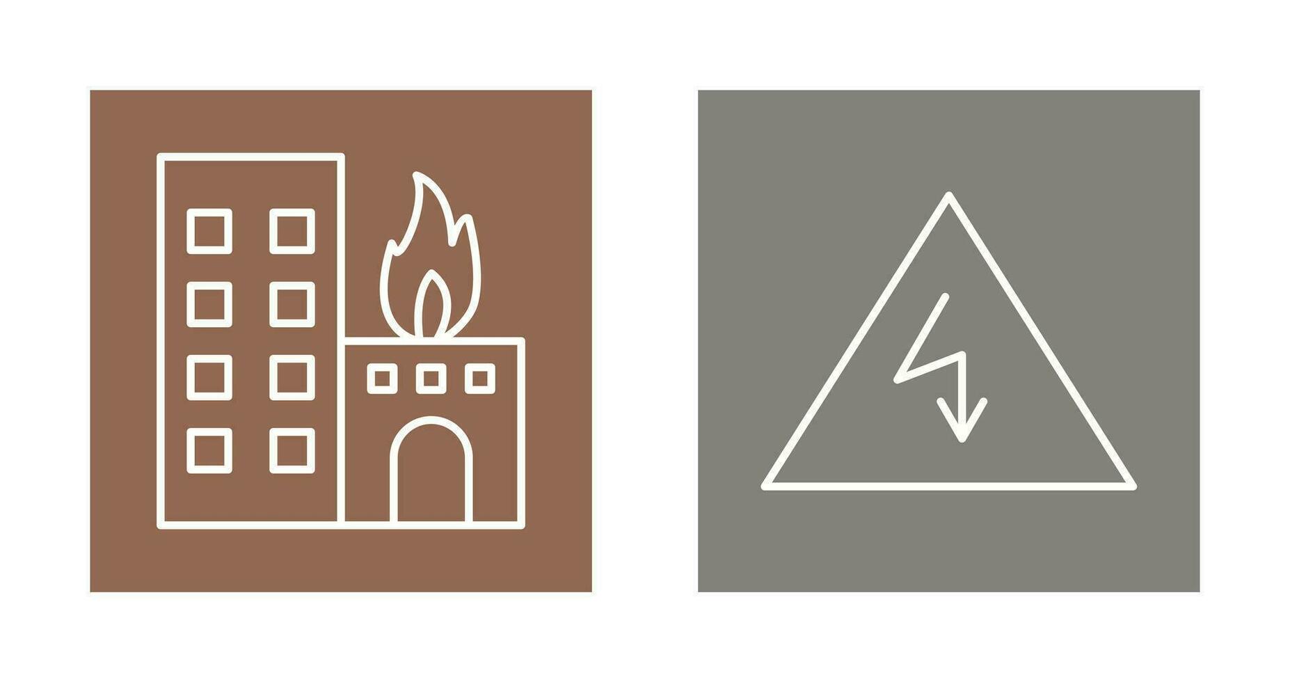 burning building and electricity danger Icon vector